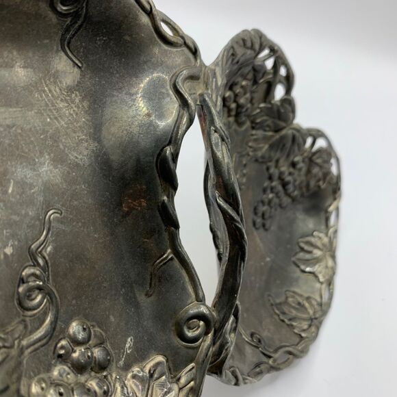 Godinger Dish Silver Art Co Plate Double Heart With Grape Design Plated Serving - Picture 7 of 13